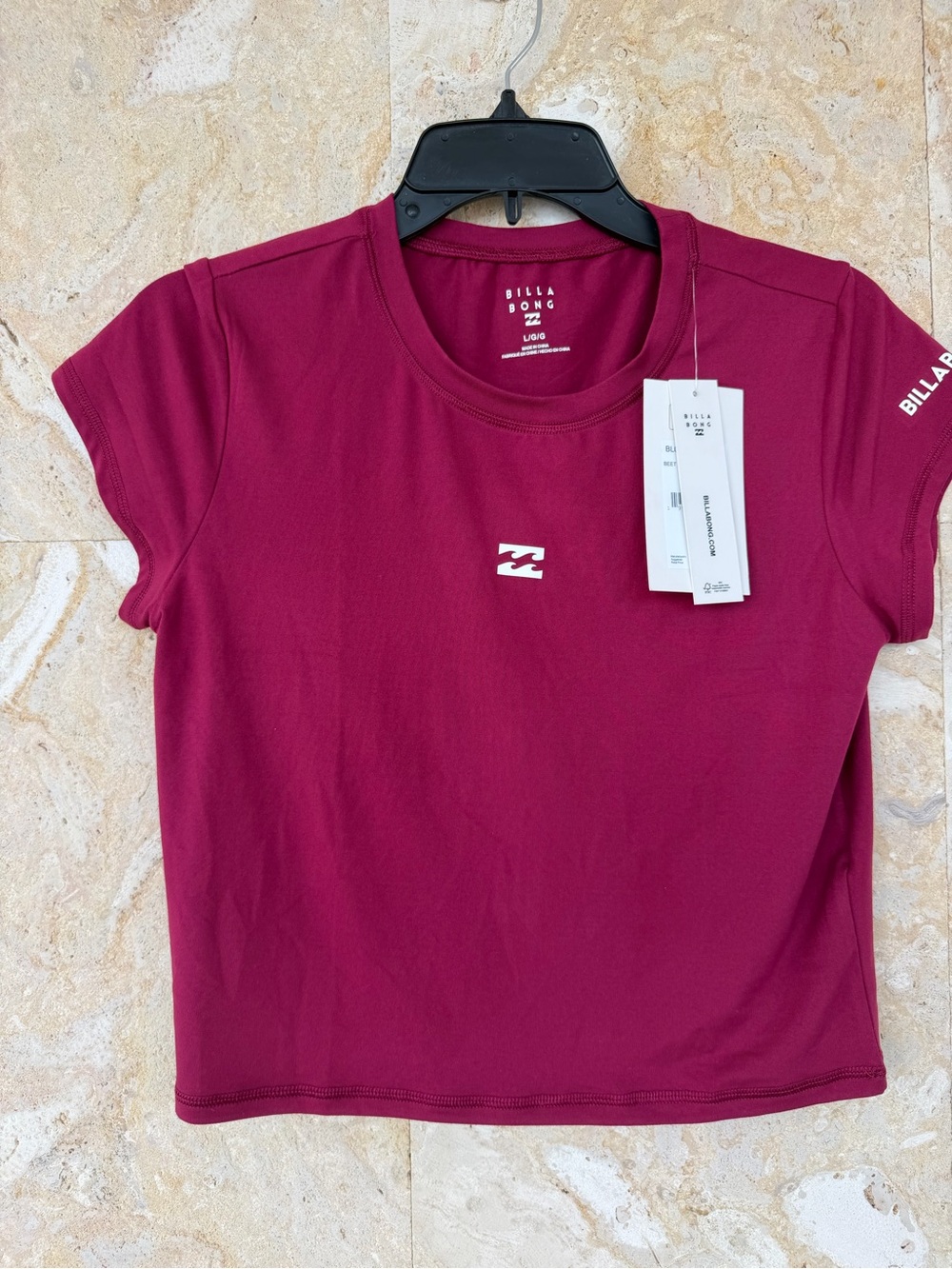 Billabong Maroon Short-Sleeve Logo Crop Top